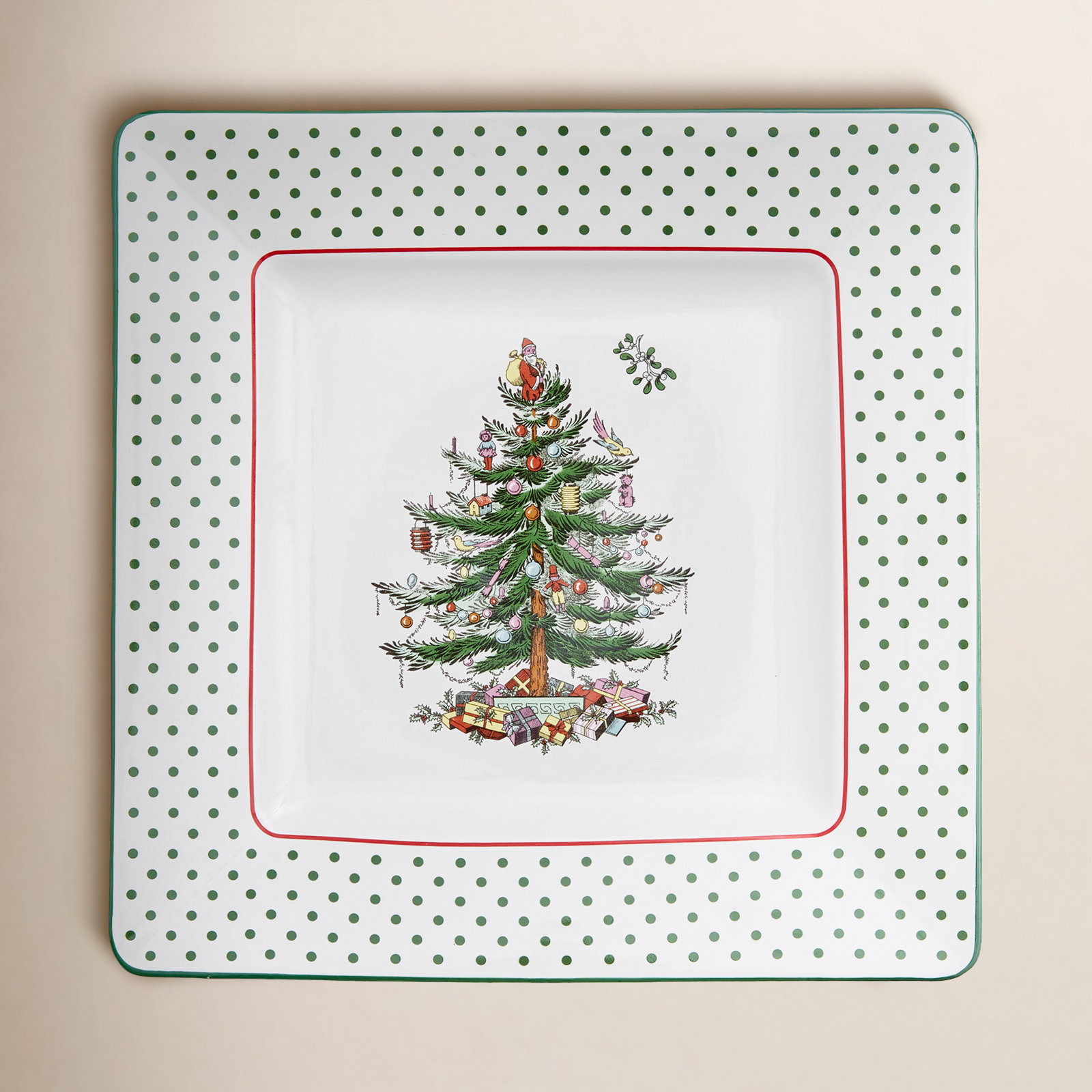 Christmas Tree Polka Dot Square Platter