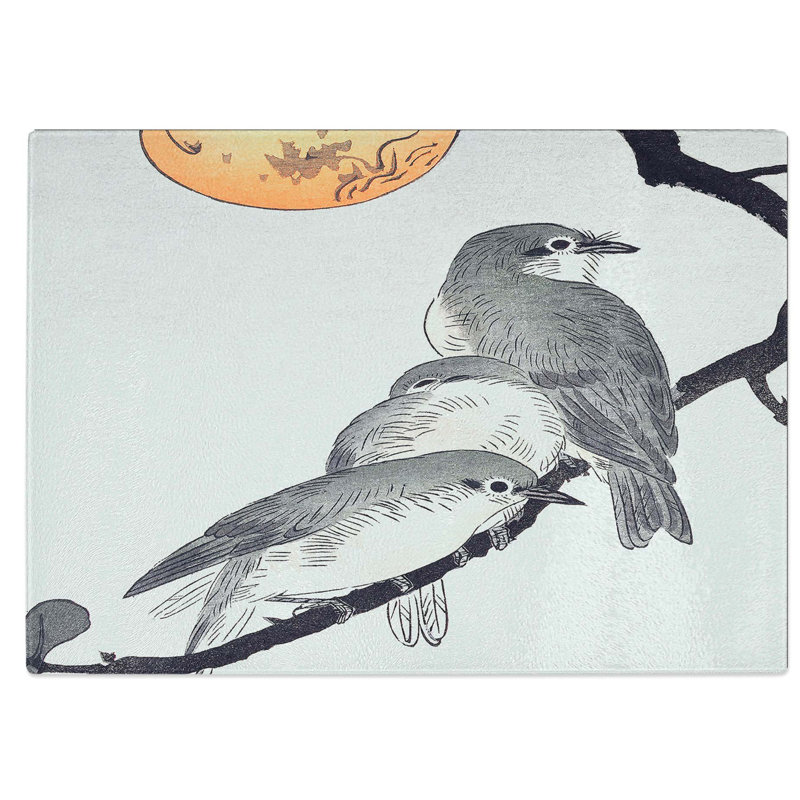 Tempered Glass Birds and Plants Chopping Board, 39 cm W x 28.5 cm L
