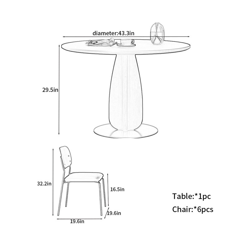 Table ronde en bois massif, pierre noire, H 29,5 po x l 43,3 po x P 43,3 po