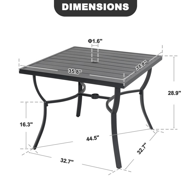 Patio 5-Piece Aluminum Dining Set with PVC-coated polyester Chairs and Umbrella Hole, Square, 5 Pieces: Table, 4 Chairs