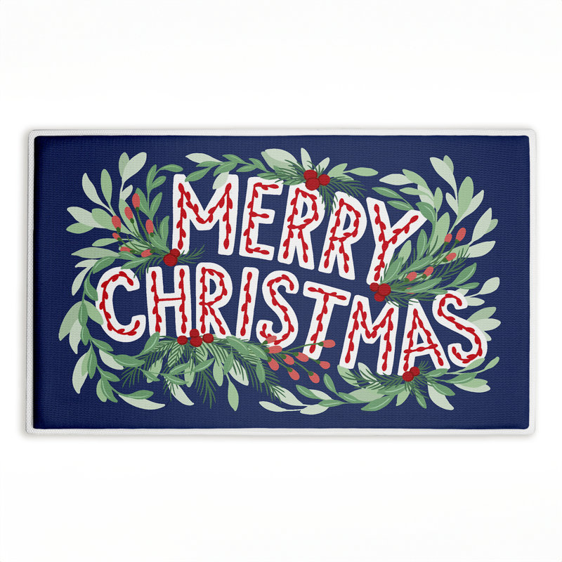 Tapis de bain et tapis de bain en peluche Merry Christmas & Greenery, Joyeux Noël et verdure