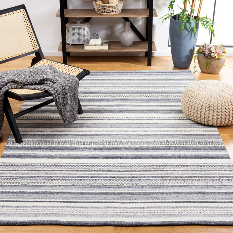 Tapis rayé en polyester Kilim fait à la main Arciszewski, Rectangle 4 pi x 6 pi