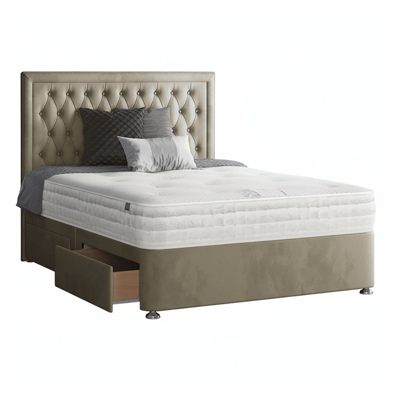 Gallego Upholstered Divan Bed, Single (3'), Coffee, 2 Left Drawers