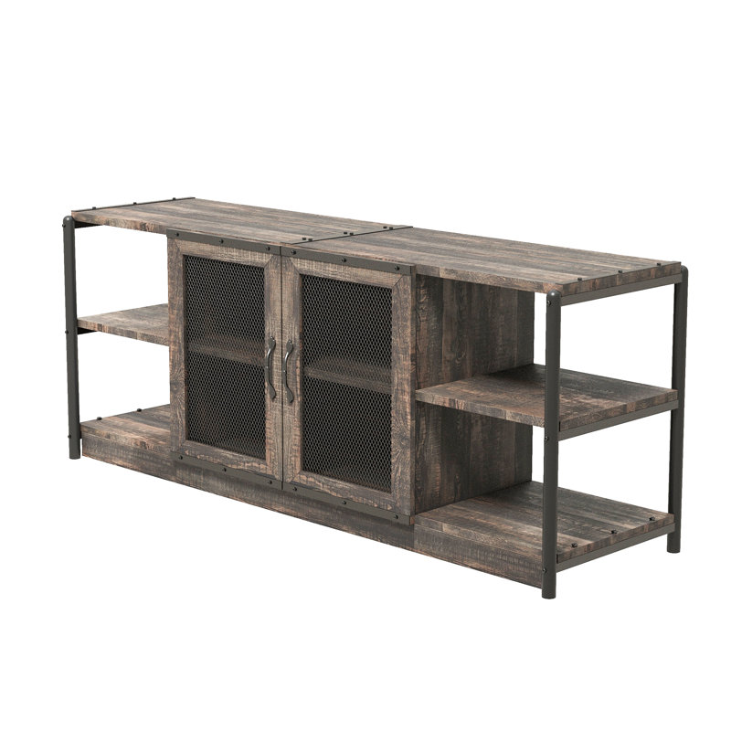 63" TV Stand, With Storage Shelves, Chêne rustique / Noir