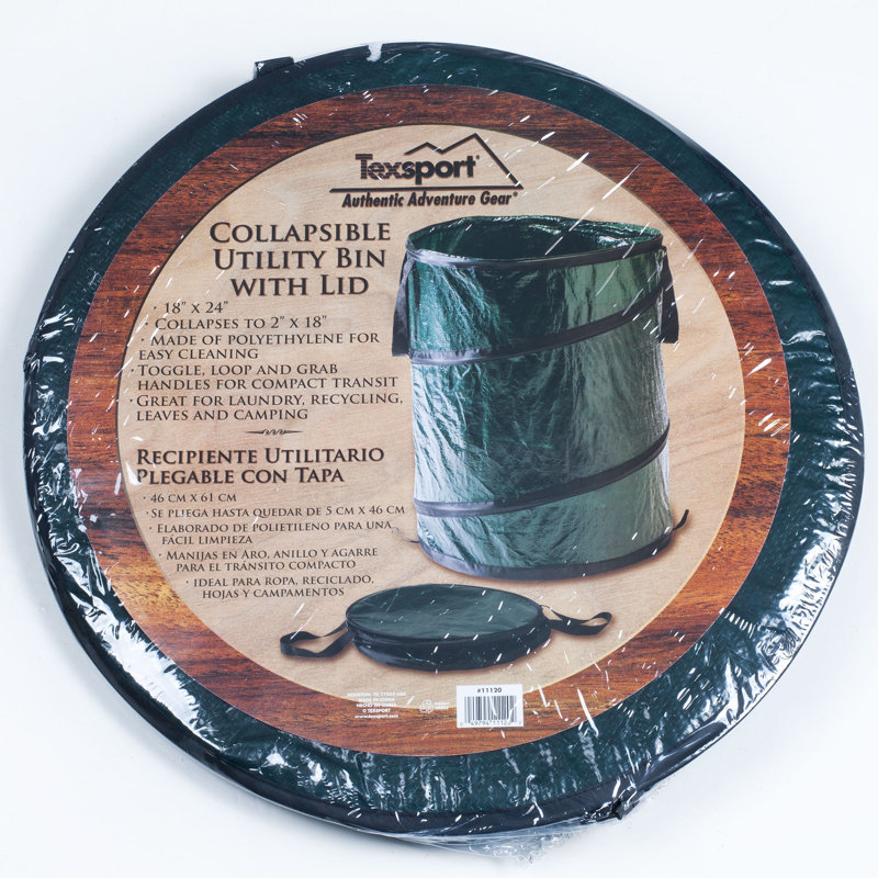 Green Collapsible Polyethylene Outdoor Trash Can with Handles