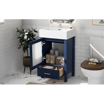 Meuble-lavabo de 20 pouces avec lavabo en céramique et beaucoup de rangement - idéal pour les petites salles de bain