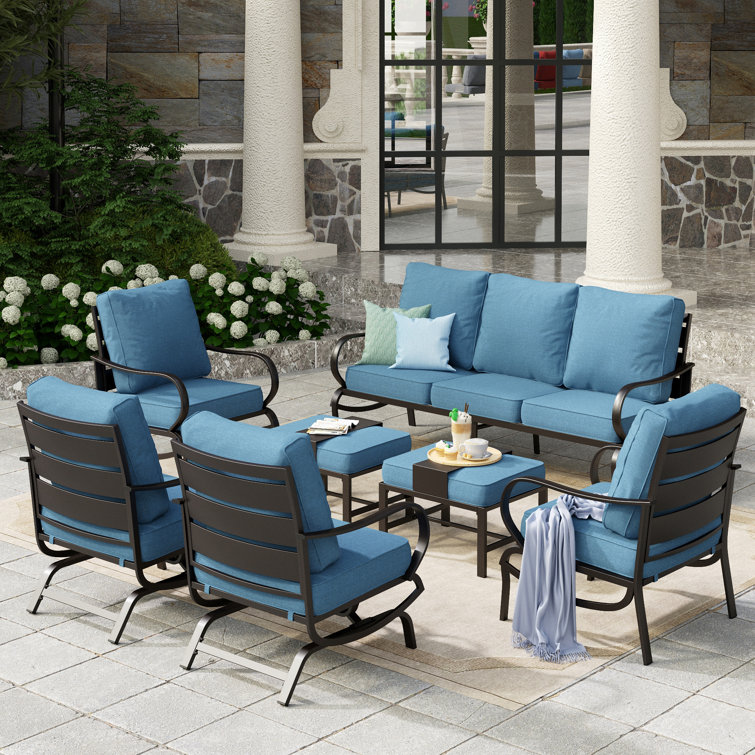 Tapasi 9 - Person Patio Conversation Set with Rocking Lounge Chairs & Optional Firepit Table