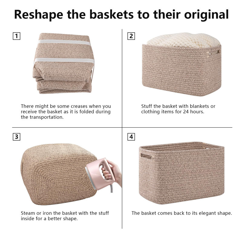 Ensemble de 4 paniers de rangement en corde de coton 4 pièces, Beige