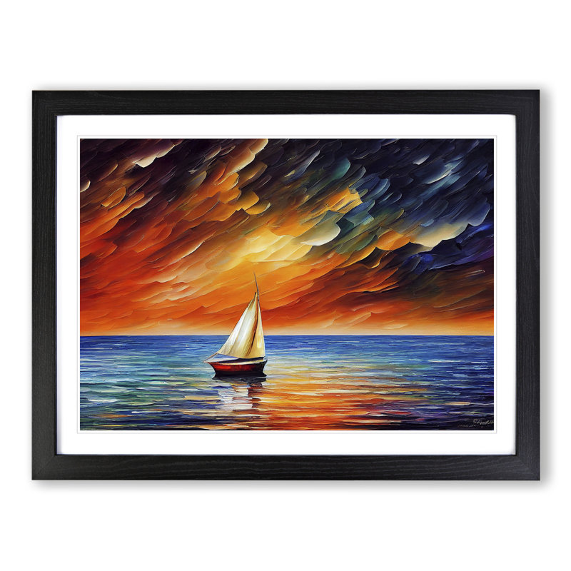 XH1022-7612X Sailing Boat On The Ocean Vol.2 Abstract - Single Picture Frame Painting, Black , 46cm H x 64cm W x 2cm D