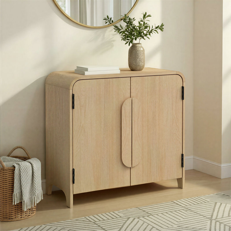 Modern Curved 32" Entryway Accent Cabinet, Coastal Oak