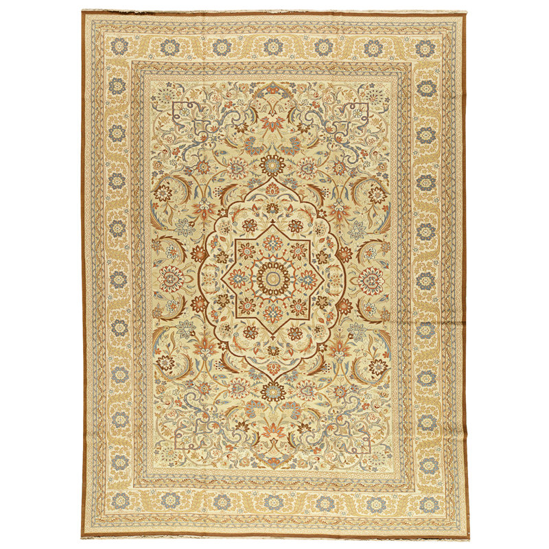 Tapis beige noué à la main de haute qualité