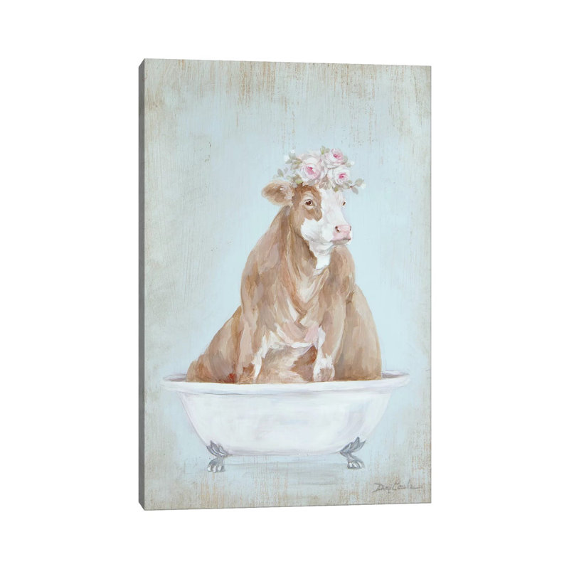 Cow in a Tub 1 Piece Wrapped Canvas Wall Art, 30.48 cm H x 45.72 cm W