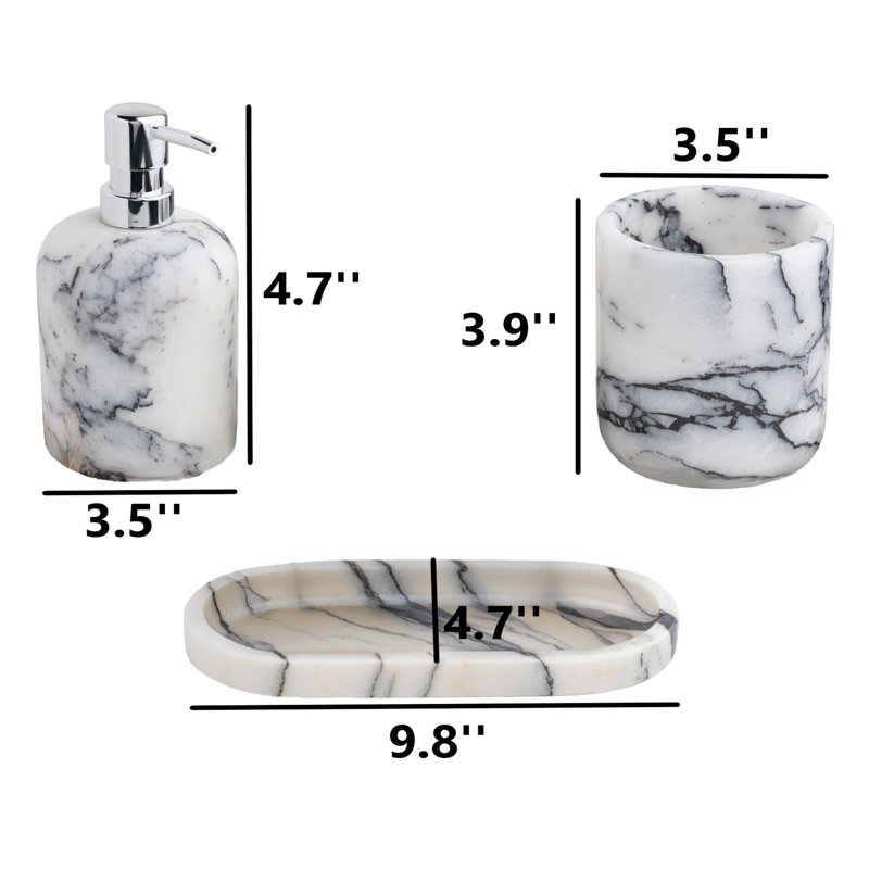 3 pièces 100% marbre ensemble de salle de bain distributeur de savon porte-brosse à dents et plateau de coiffeuse