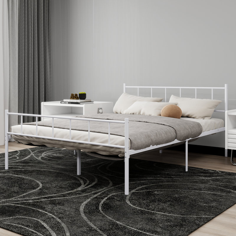 Metal Platform Bed Frame, White, Queen