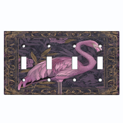 Couvercle de plaque d'interrupteur en métal; Bascule à 4 bandes US standard - Flamant rose rustique