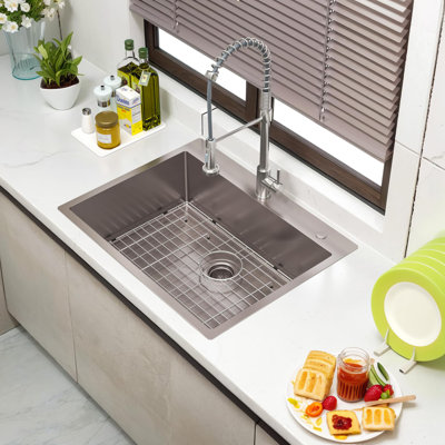 28 X 22 Inch Topmount Kitchen Sink, 16 Gauge Stainless Steel, Handmade For Kitchen, Bar, Or Outdoor Use