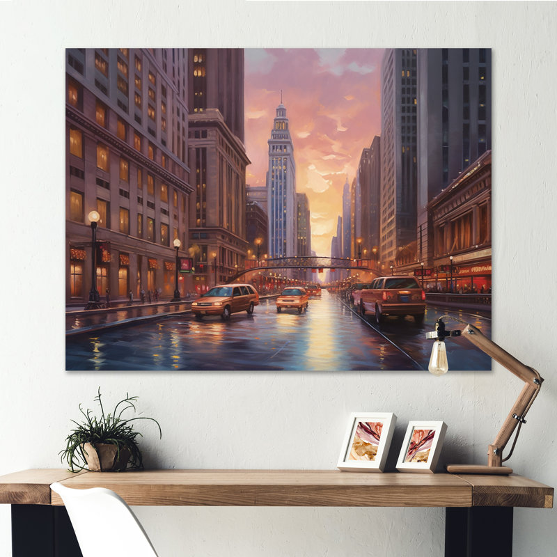 Chicago City Scene V, reproduction d'art sur toile, H 30 po x l 40 po x P 1,5 po, Toile tendue