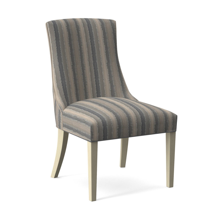 Tuxedo Slipper Dining Chair, Bisque Finish, Light Blue Performance Fabric; 0851-55