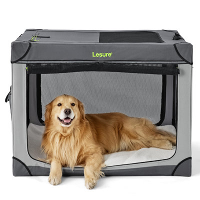Lesure Soft Collapsible Dog Crate - Portable Travel Crate for Large Dogs Indoor & Outdoor,  4-Door Foldable Pet Kennel with Durable Mesh Windows