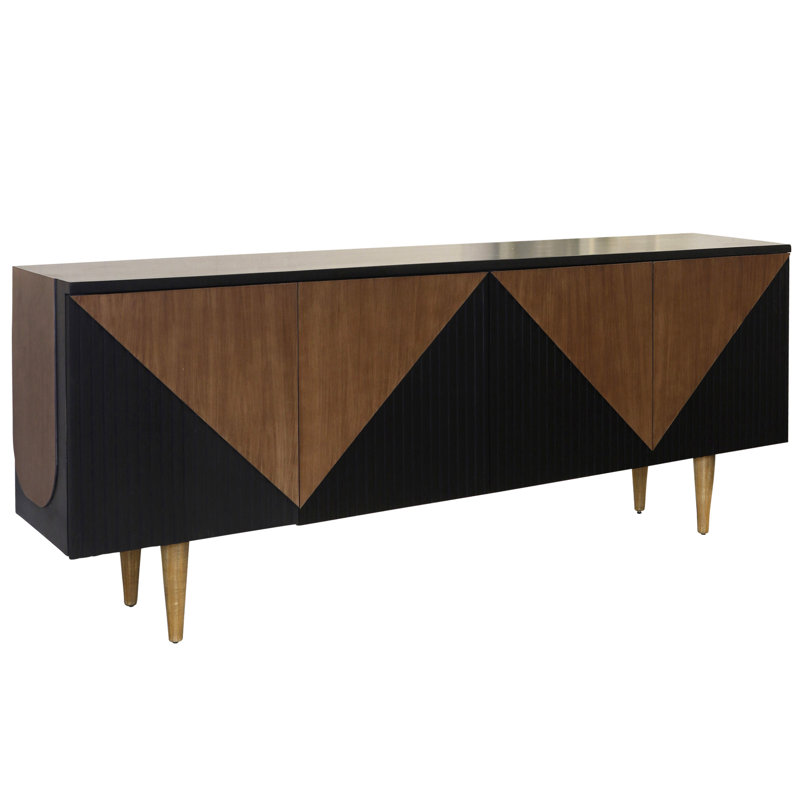 Console texturée Mid-Century à 4 portes - noir, chêne