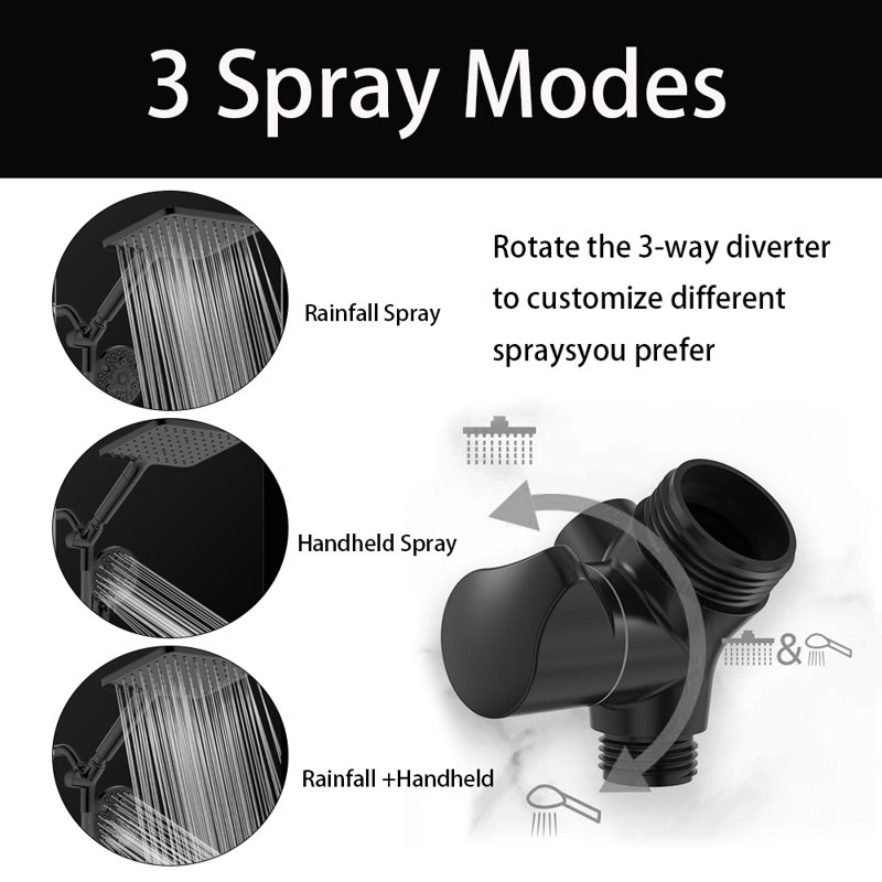 Dual Filtered Rain Shower Head Combo, Rainfall Shower Head And Showerhead With Filter, Black