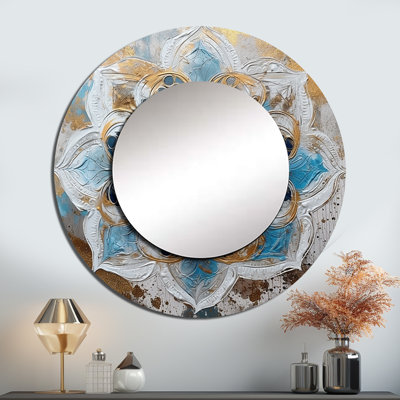 Peiqi bleu et or Mandala I - miroir mural décoratif Mandala