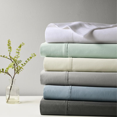 Ensemble de draps 4 pièces en mélange de coton gris, densité de tissage 1000, technologie de température intelligente, évacuation, poche profonde ajustée pour matelas de 18 po, tissage, contrôle du nombre, poche entièrement élastiquée, sans danger
