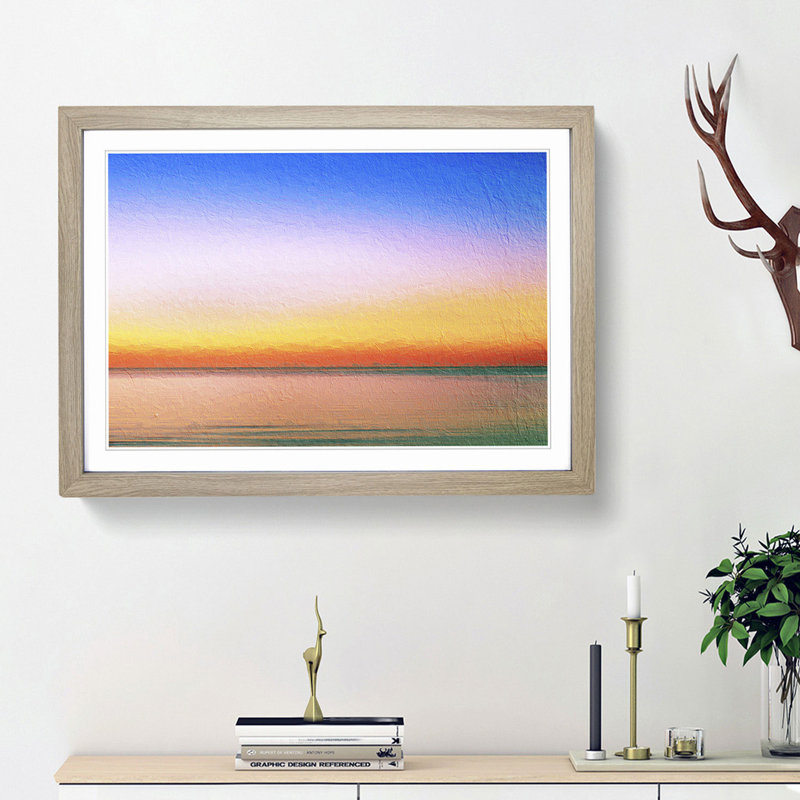 Sunset upon the Horizon in Abstract - Picture Frame Painting Print, 27cm H x 36cm W x 2cm D, Oak Framed