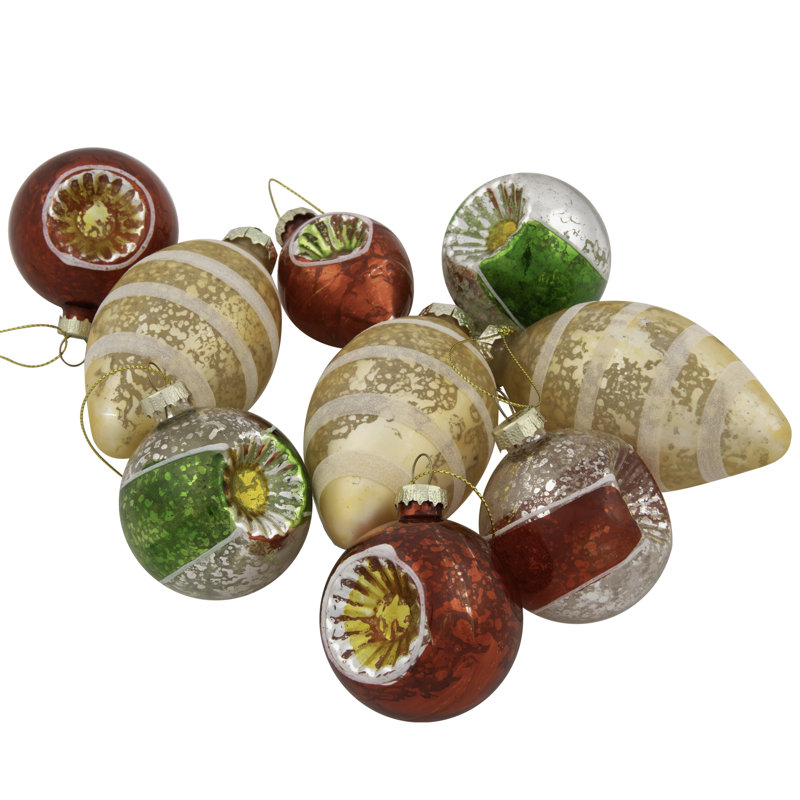 Ornements de Noël rétro en verre 9 carats à paillettes et miroir 9 carats 9 po