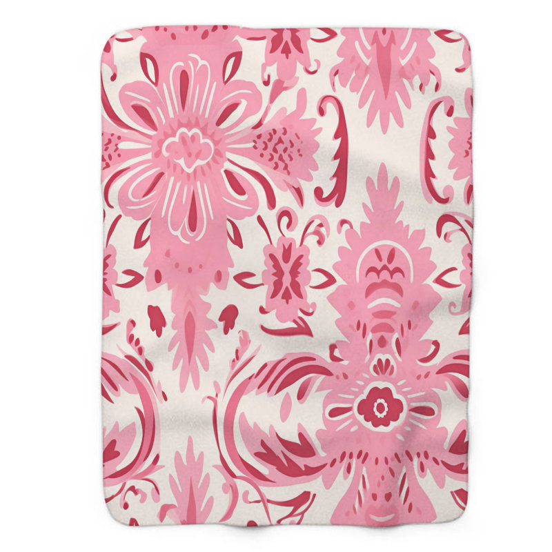 Motif floral rose - couverture sherpa de qualité supérieure 1 pièce, Grand lit