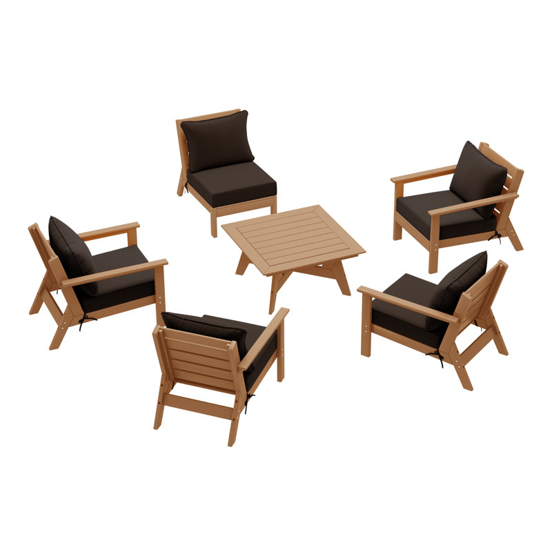 6-Piece Deep Seating Set, Brown, Teak
