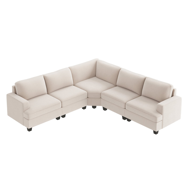  Canapé modulaire de coin Anureet, Velours côtelé beige, Non