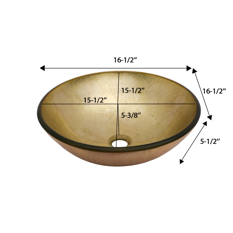 Lavabo de salle de bain vasque circulaire en verre 16,5 "avec bonde escamotable et robinet, Doré