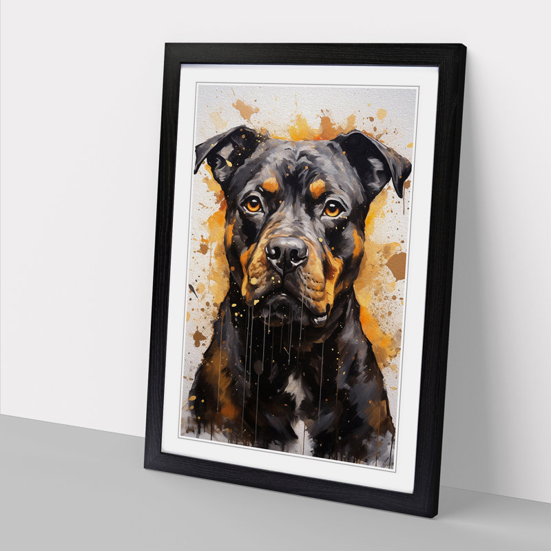 Staffordshire Bull Terrier Hard Edge Painting - Single Picture Frame Print on Wood, Black, 64cm H x 46cm W x 2cm D