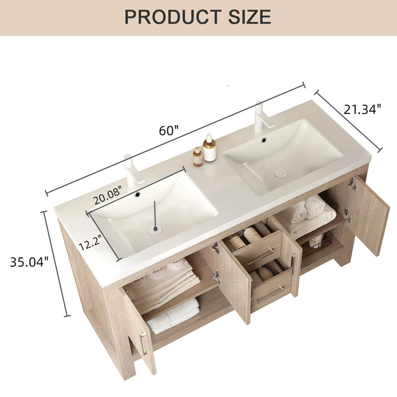Meuble-lavabo intégré 60 po avec 2 lavabos