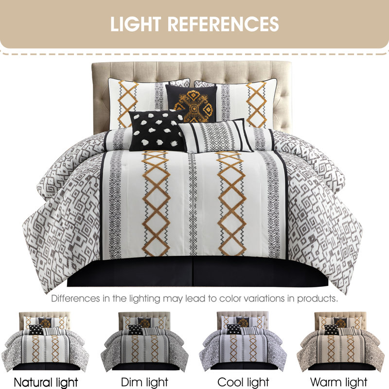 King Black and Gold Microfiber 7-Piece Geometric Comforter Set