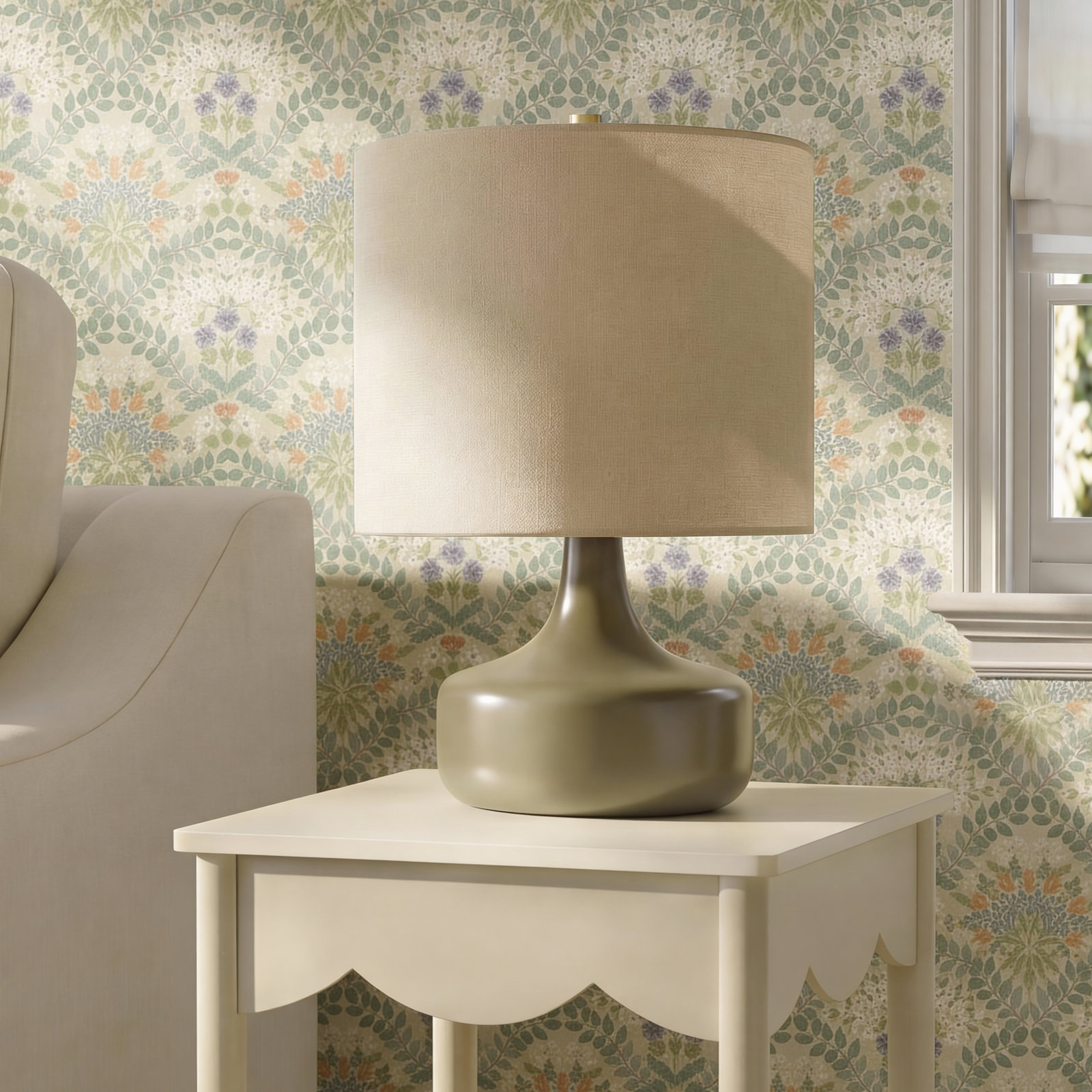 Medano Ceramic Table Lamp, Olive