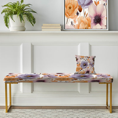 Purple And Beige Flower Garden Sunshine - Botanical Upholstered Gold Bench