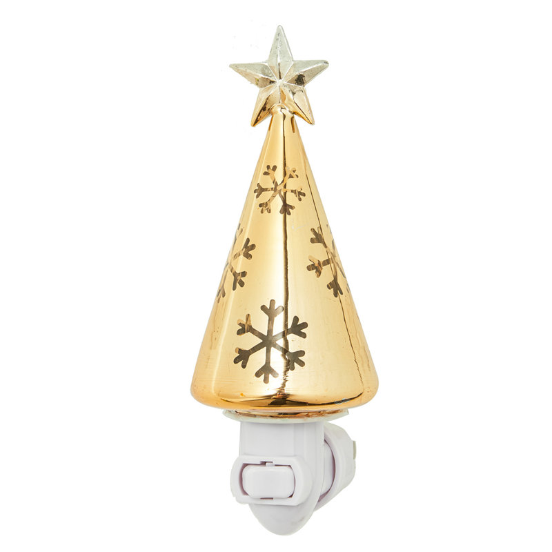 Glass Gold Tree With Snowflakes Night Light