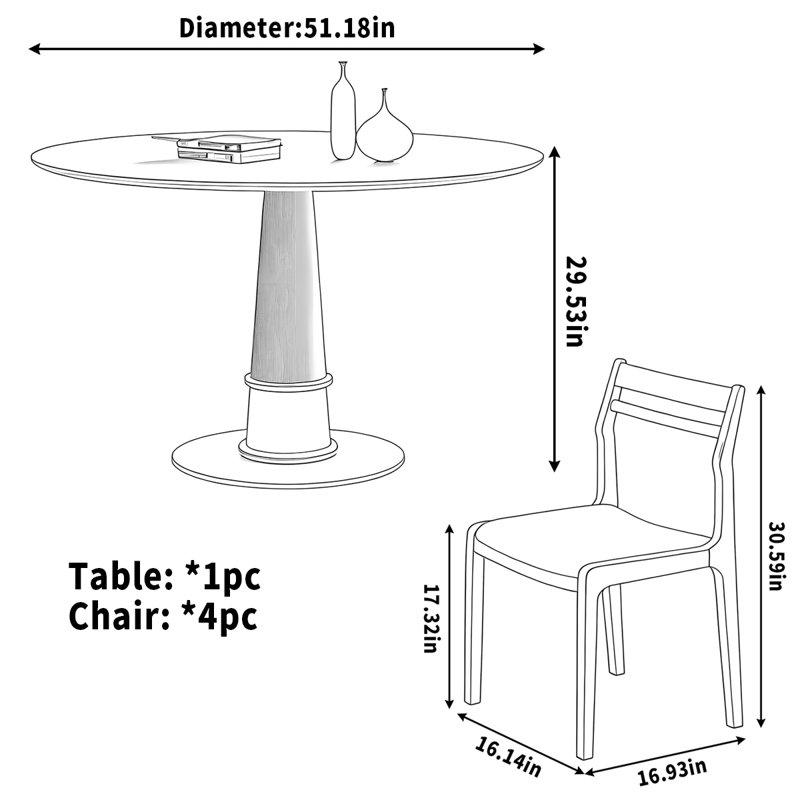Solid wood round dining table retro cream style, 29.53"H x 51.18"L x 51.18"W