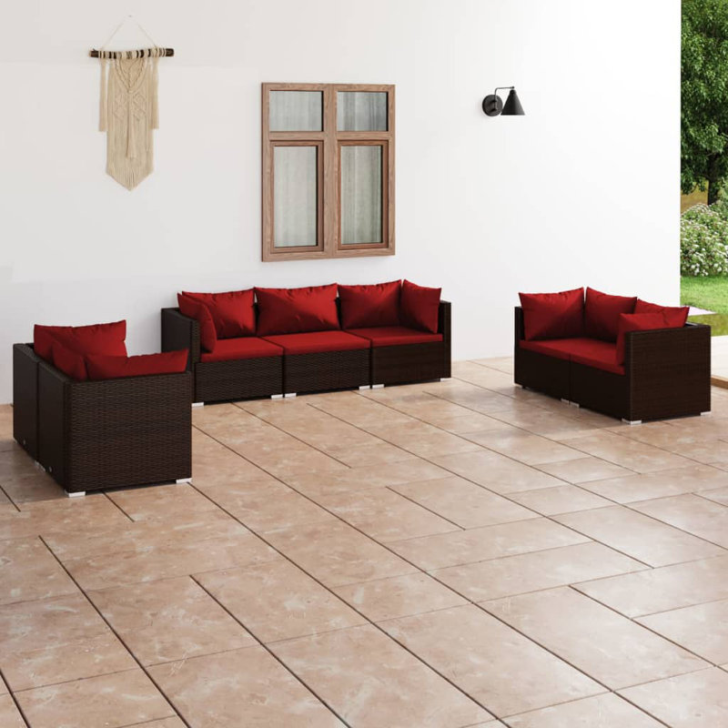 7 Piece Lounge Sofa Seating Group, Cinnamon Red, Brown