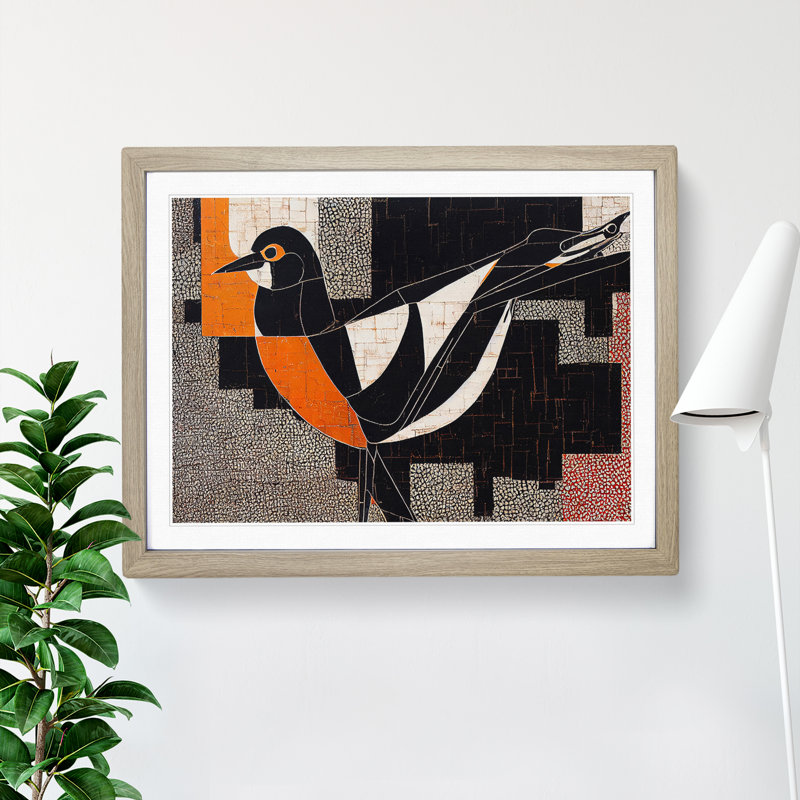 Expressive Abstract Bird 1 Piece Single Picture Frame Wall Art, 46cm H x 64cm W x 2cm D, Oak