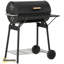 Barbecue au charbon de bois en acier au carbone noir, idéal pour les pique-niques à l'extérieur, avec grille de maintien au chaud, bac à charbon réglable sur 4 niveaux, récupérateur de cendres, étagères de rangement et roulettes de déplacement.