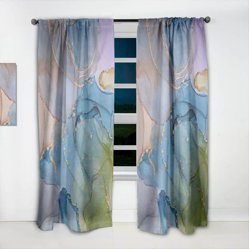 Vert et bleu Tender liquide Art II - rideau moderne - velours obscurcissant - 1 panneau, L 52 po x L 120 po