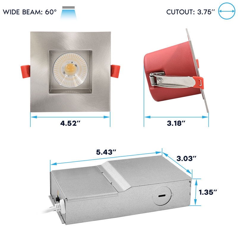 Ensemble de 12 lumières carrées encastrées à DEL J-Box 5CCT 2700K-5000K Luxrite