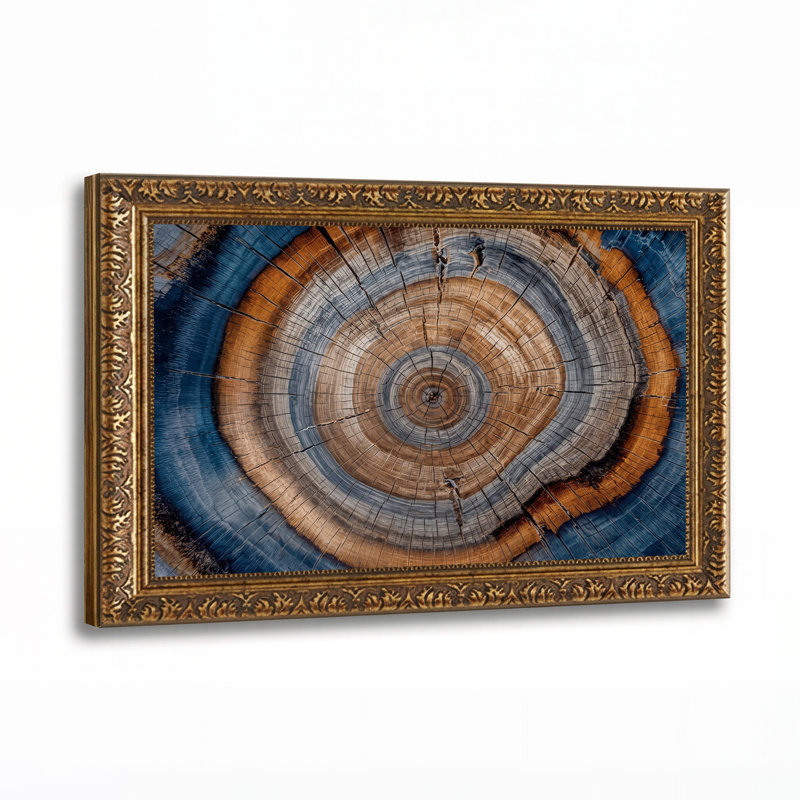 Blue and Brown Tree Ring Pattern Canvas Wall Art, 12"H x 18"W