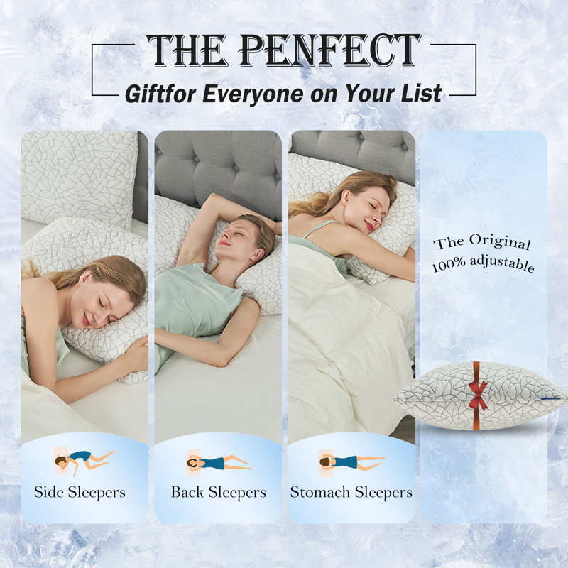 Removable Cooling Bamboo Rayon Cover Adjustable Pillow Shredded Memory Foam Bed Pillow, Set of 2, King
