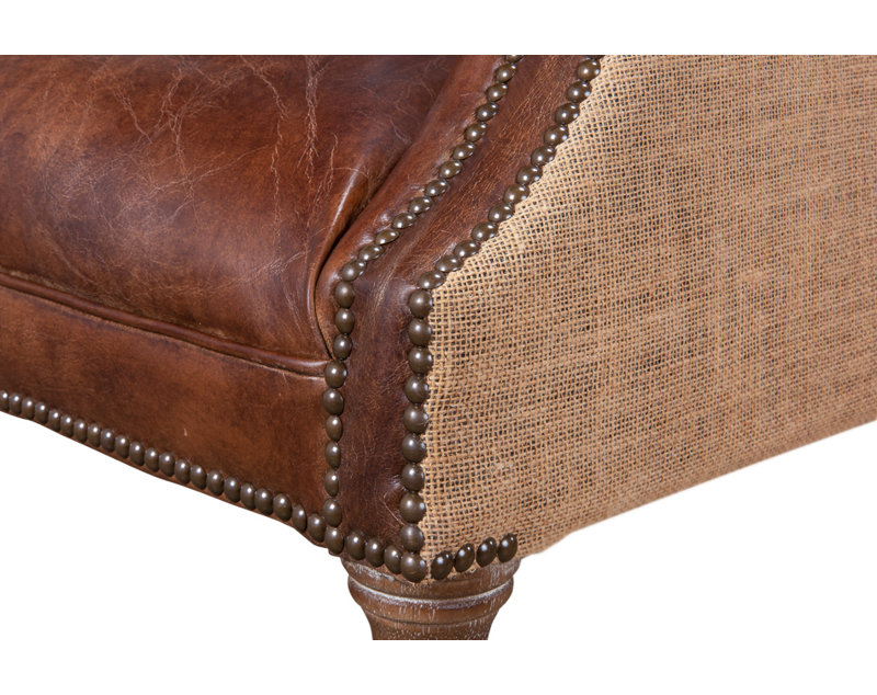 Fauteuil à oreilles Spann, Cuir véritable cigare rétro