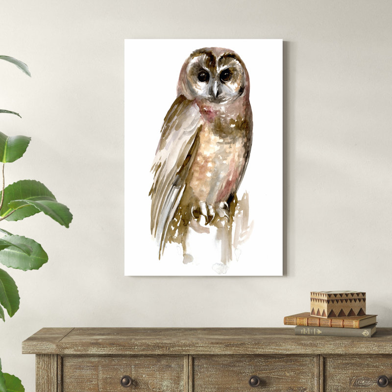 «Watercolor Owl II» par Jennifer Paxton Parker - peinture sur toile tendue, H 36 po x l 24 po