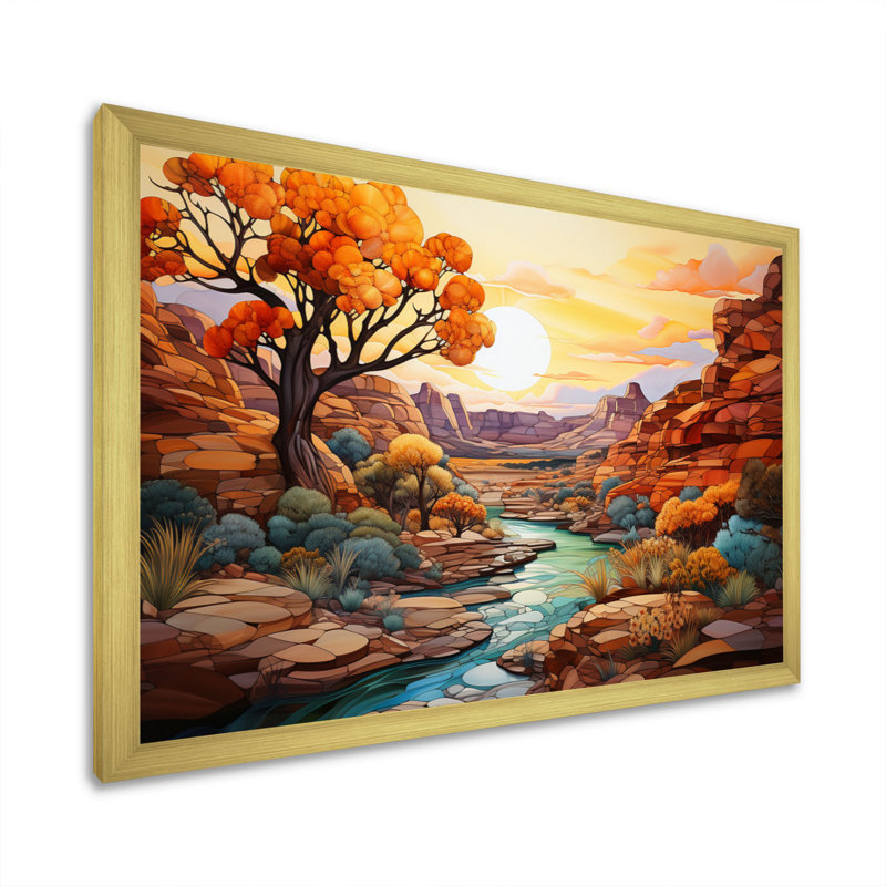«Bold Landscape Canyon Desert I», reproduction d'art sur toile, Cadre doré simple, H 24 po x l 32 po x P 1 po